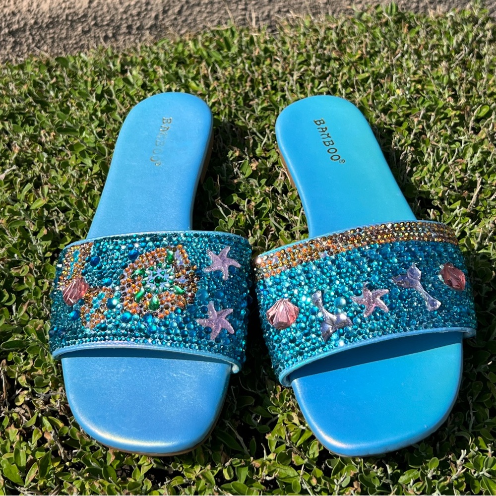 Blue Under the Sea Flats/Sandals/Slides Womens Cruise Vacation Island Mermaid